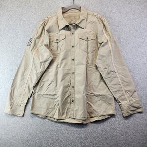 BKE Shirt Mens XXL Beige Khaki Snap Slim Fit Lexden Flap Pockets Western